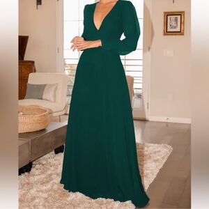 Lulus Talk About Divine NWT size 3X Hunter Green Long Sleeve Backless Maxi Dress